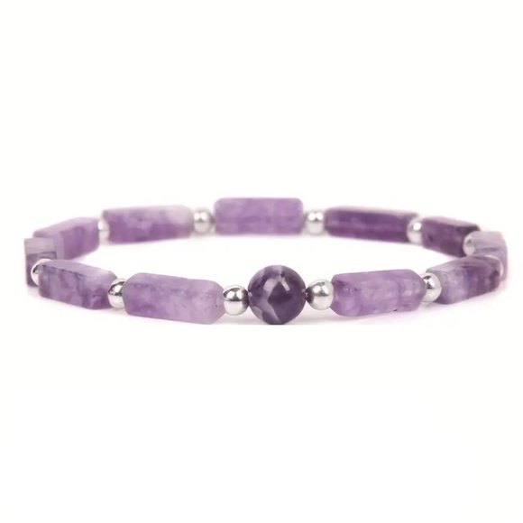 Amethyst Natural Stone Rectangular Beads Stretchable Bracelet Woven Beaded - Picture 2 of 2